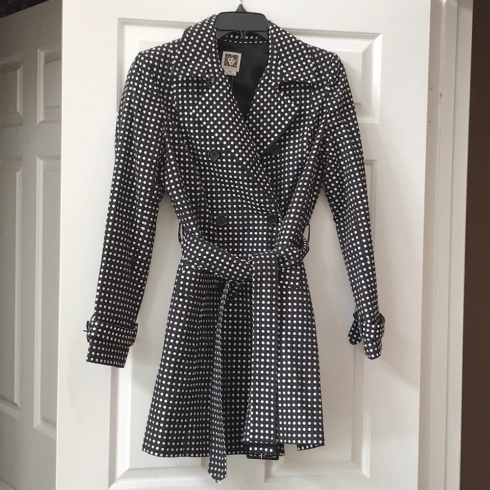 Anne Klein polka dot tie trench